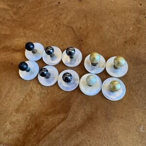 Lot Vintage Tuxedo Shirt Studs Mother of Pearl Black Gold Tone Formalwear